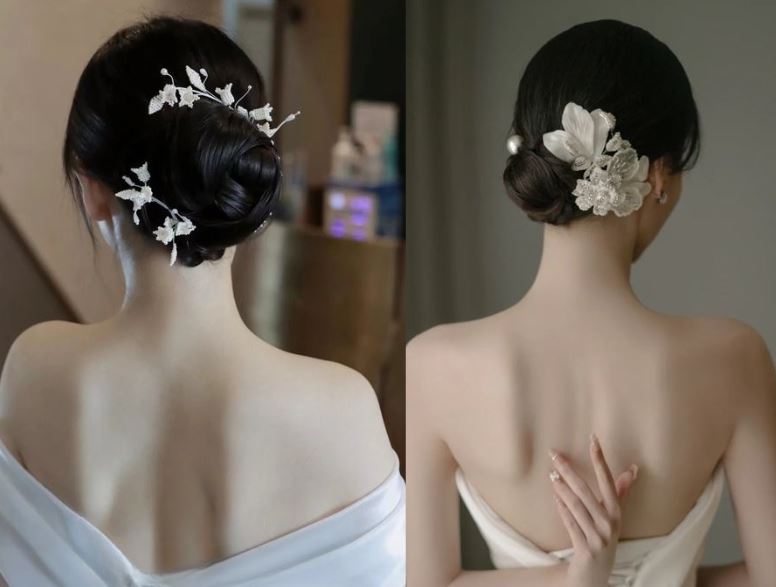 Tóc búi thấp cho cô dâu