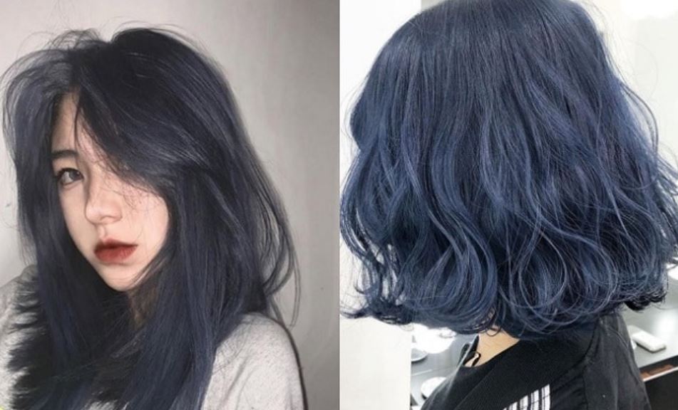 tóc ngắn dài nhuộm xanh than