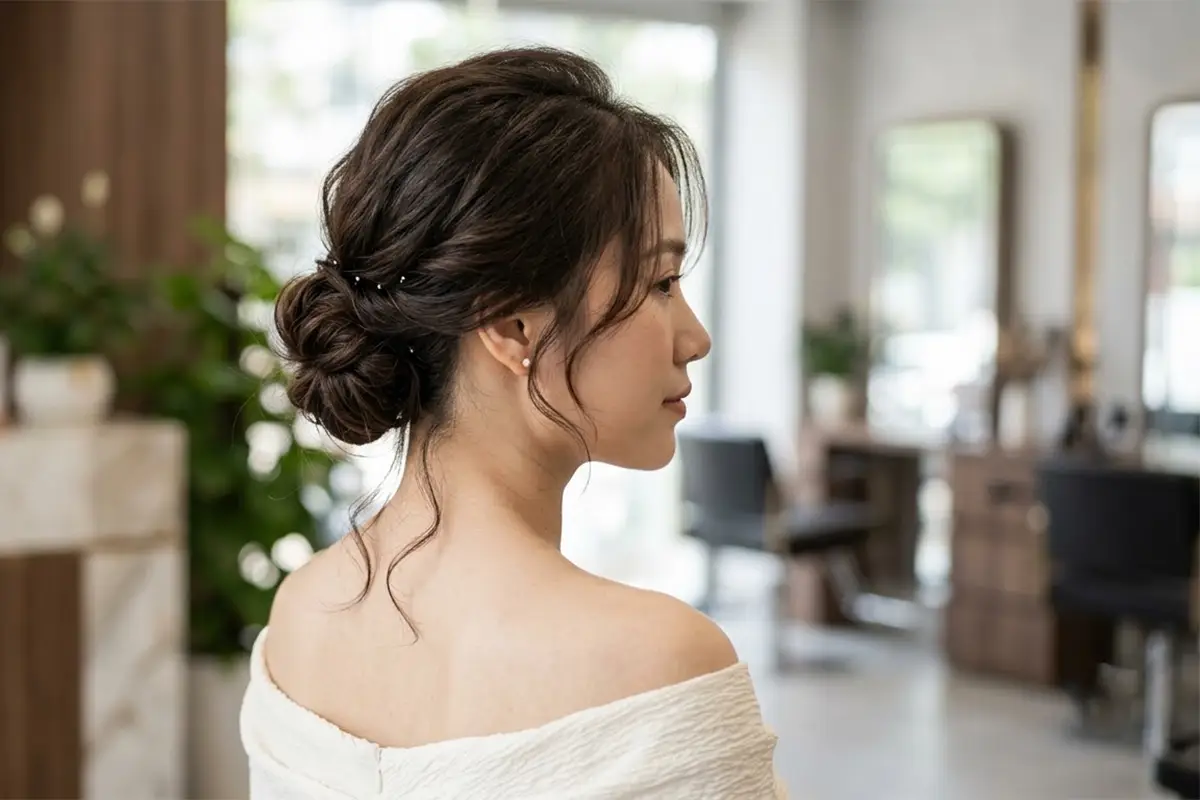 1. Tóc búi thấp Hàn Quốc thanh lịch