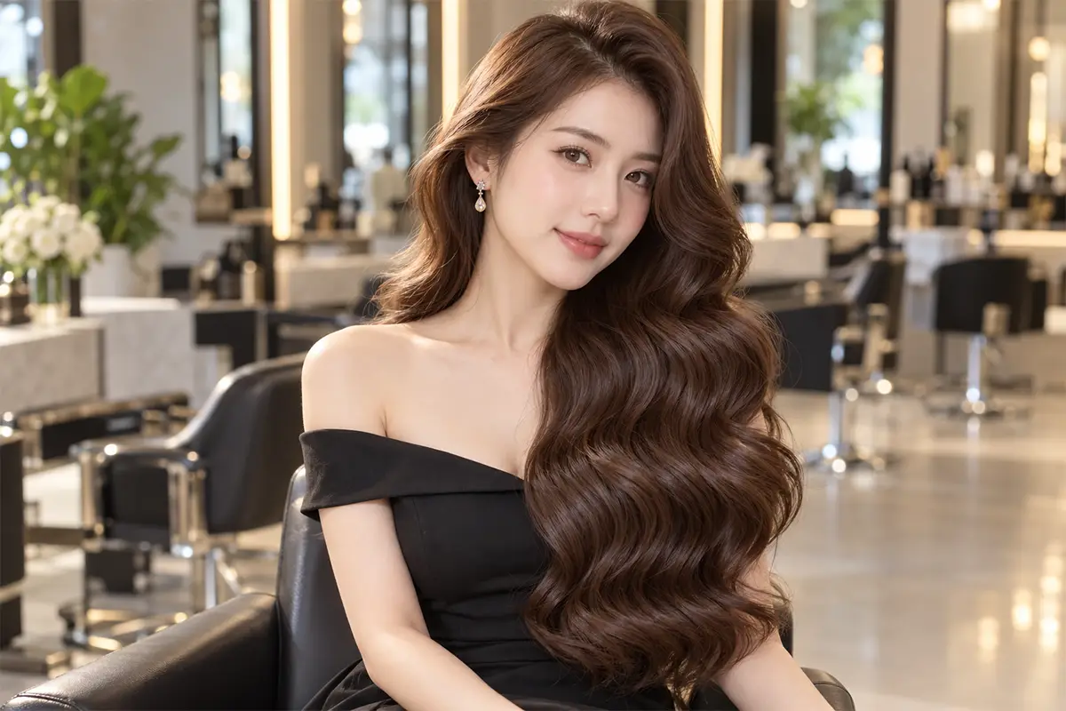 3. Tóc dài xoăn sóng nước bồng bềnh