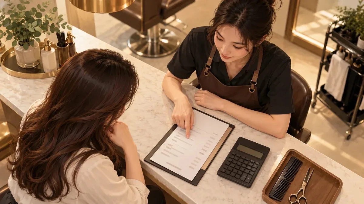 Minh họa cách đối chiếu các khoản trong một buổi cắt tóc