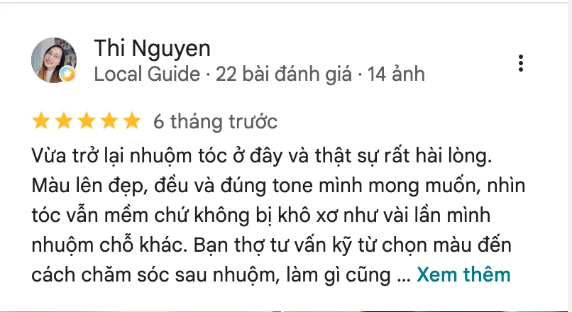 Đánh giá dịch vụ nhuộm tóc của khách tại A Vòong Hair Salon Tân Phú (2)