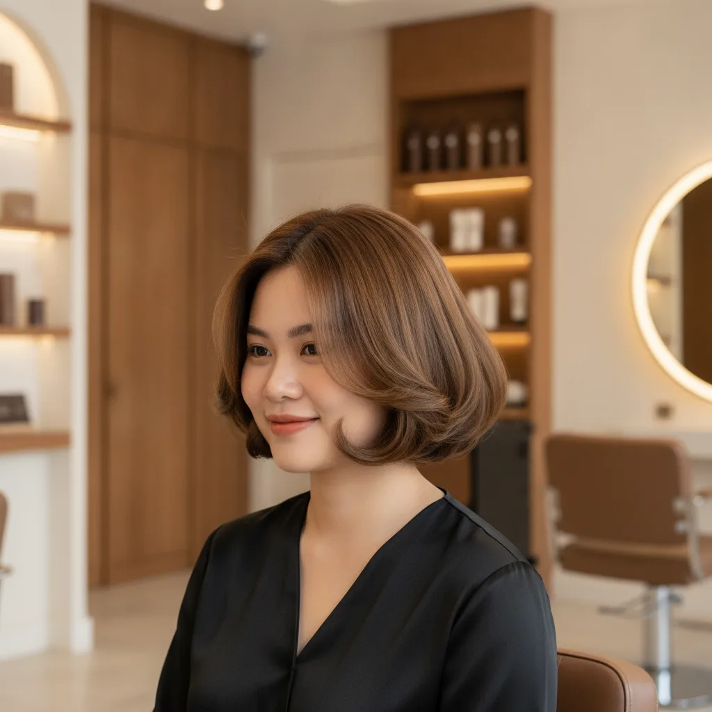 3. Tóc Tém Uốn Cụp Phồng: Che Khuyết Điểm Tối Ưu