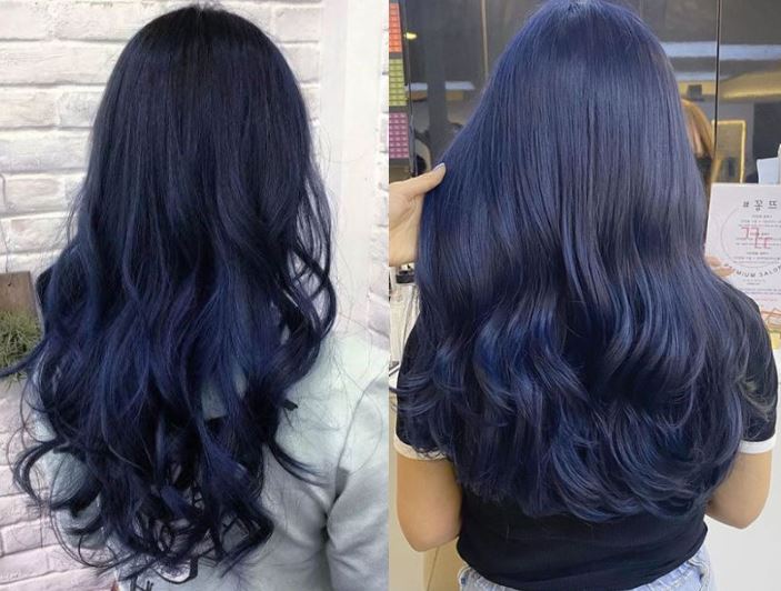 tóc dài uốn sóng xanh than