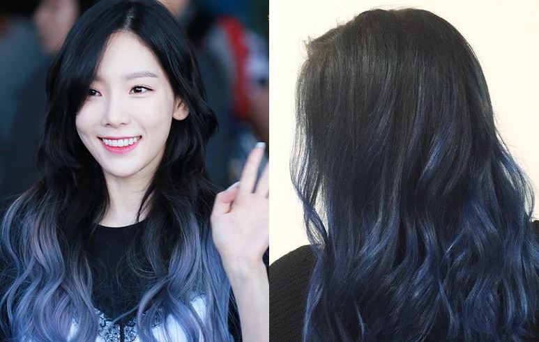 tóc uốn thẳng nhuộm xanh than
